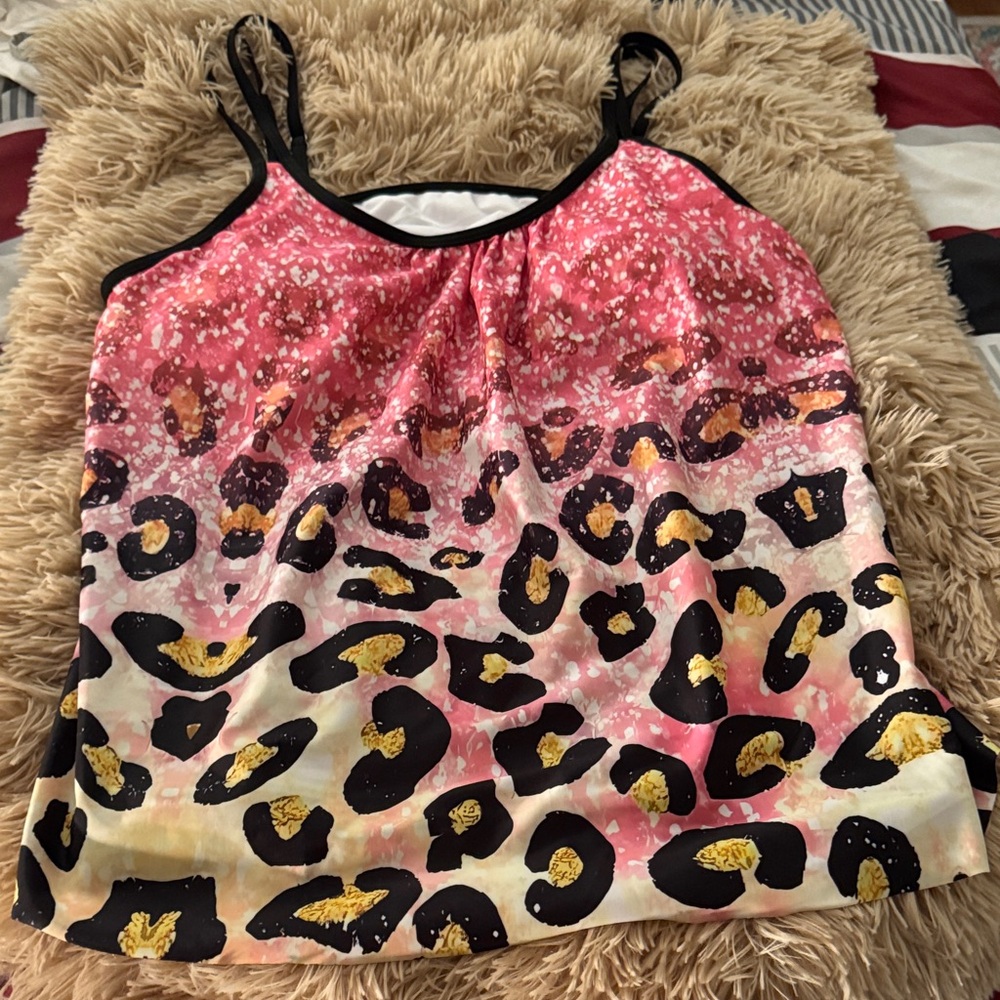 Women's Pink Leopard Print One Piece Tankini top no bottoms NWOT